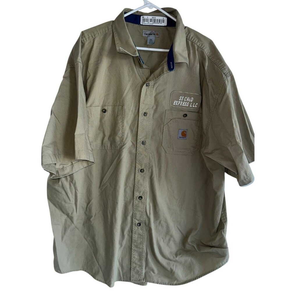 Carhartt Mens Tradesman Short Sleeve Work Shirt Sz 3XL Beige Button Patch